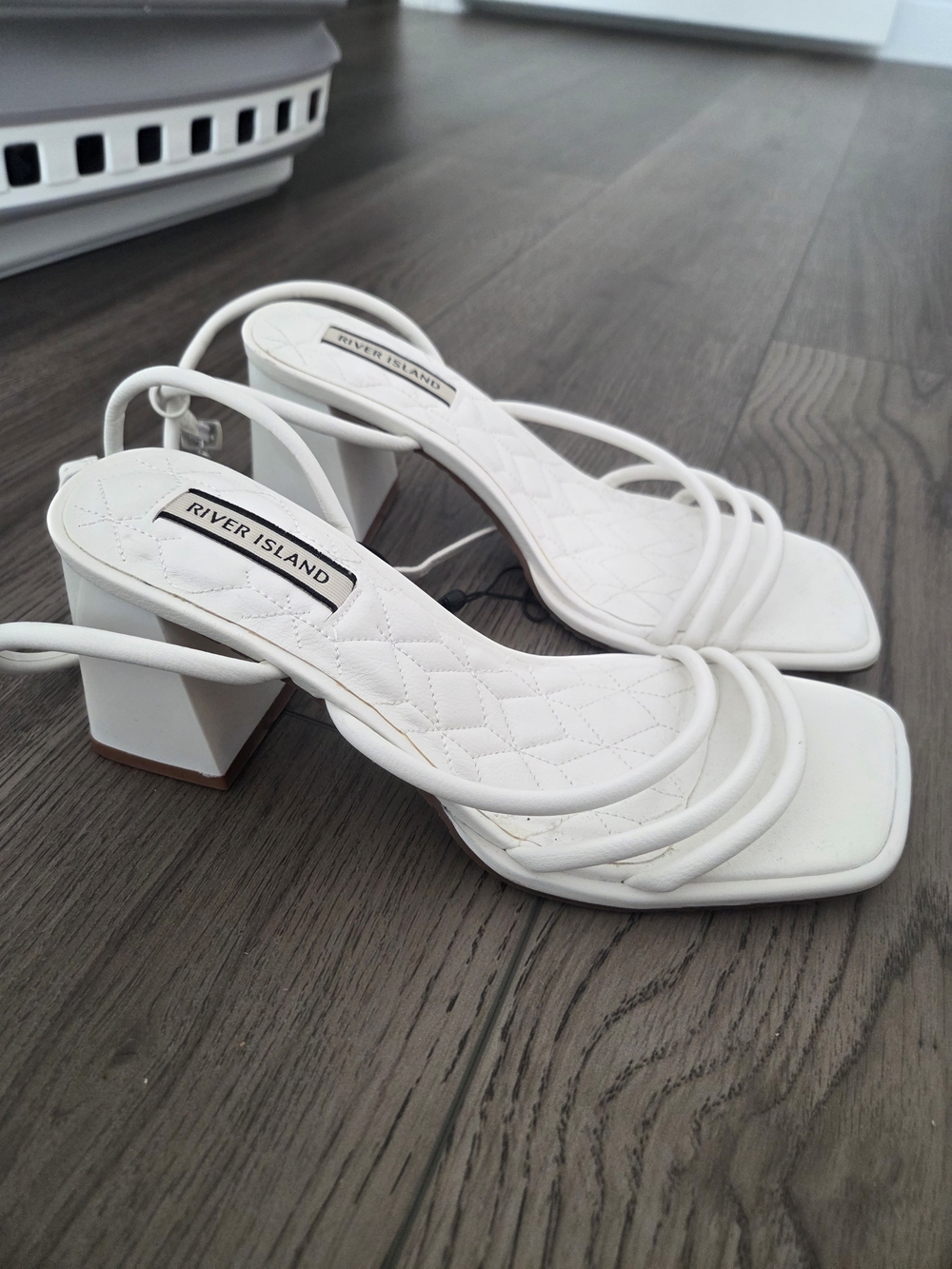River Island White Quilted Strappy Block Heel Sandals